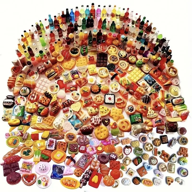 Mini Food & Drink Charms, Resin Artificial Doll House Miniature Food Decor, Simulation Miniature Food for Doll House Decoration, Dollhouse Themes, Dollhouse Setting, Doll House Accessory, Doll Accessories Gift
