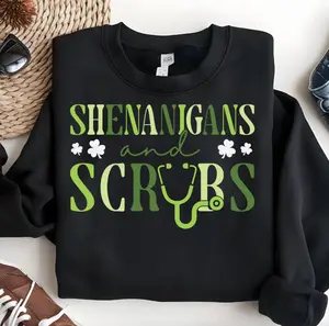 St Patricks Day  Sweatshirt, Shenanigans Scrybs Shirts, Lucky Shamrock Office Party Tee, Clover t shirts