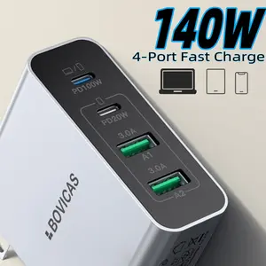 140W GaN 4-Port Fast Charger Charging Station Hub,Wall plug Multi port Type C Charging block, Adapter for Laptop, MacBook Pro/Air, iPad Pro, Galaxy S23, Dell XPS 13, Note 20/10+, iPhone 16/Pro, Steam Deck, and More Grey