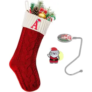 Christmas Stockings with Initials, Personalized Embroidered Monogram 18 Inches Knitted Christmas Stockings Fireplace Xmas Stockings for Kids,Family Holiday Party Decoration Red and White Letter A