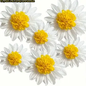 Set of 6 Daisy-Shaped Paper Flowers in White And Yellow, Artificial Flowers, Home Decoration Bouquet, Perfect for Celebrations Like Birthdays And Weddings, As Well As for Decorating Classrooms And Paper Balls