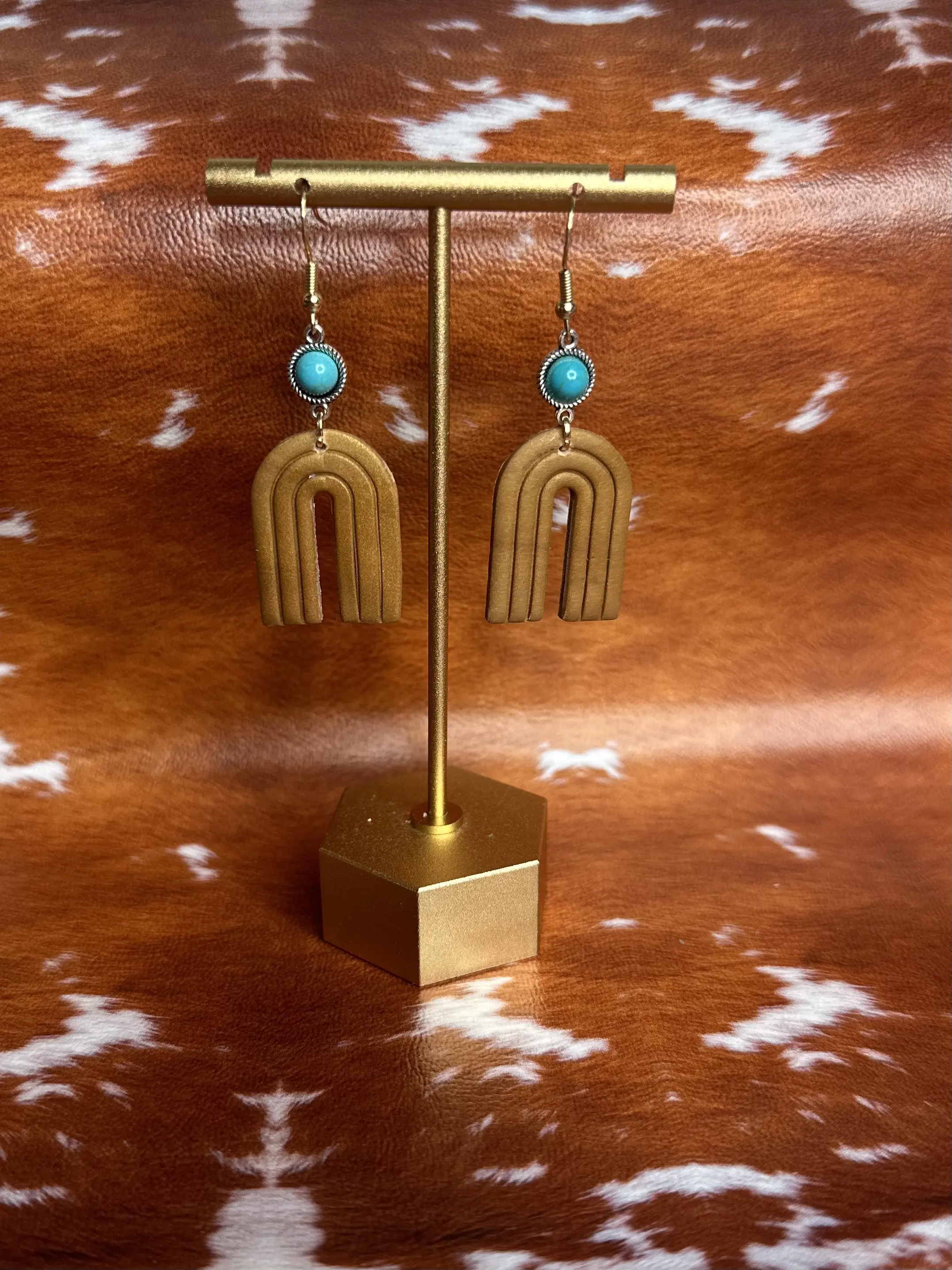 Rainbow and Turquoise Pendant Polymer Clay Western Earrings
