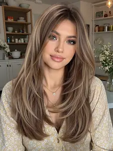 Women's Medium Straight Wig, Layered Hair, High-Temperature Resistant Fiber, Perfect for Daily & Party Wear, All-Season Use, Layered Straight Wigs