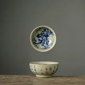 ST Blue-and-White Master Cup Hand-Painted Firewood Teacup Antique-Style Pu'er Tea Cup