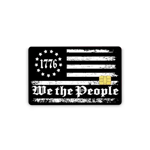 ISTICKERZPNW American Flag 1776 We The People Self-Adhesive Card Covers, Easy-Install Slim Waterproof Vinyl Credit/Debit Card Skins with Pull Tabs for Transportation Keys, Decal Print Office Stationery