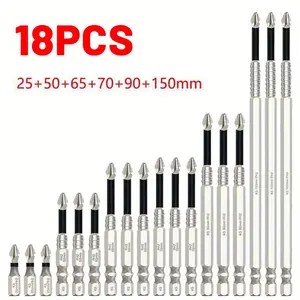 K5 Impact-resistant Anti-slip 18-piece Drill Bit Set 25mm-150mm Hex Shank Magnetic Precision for Electric & Manual Drills High-quality Durable Screwdriver Bit Set perforar