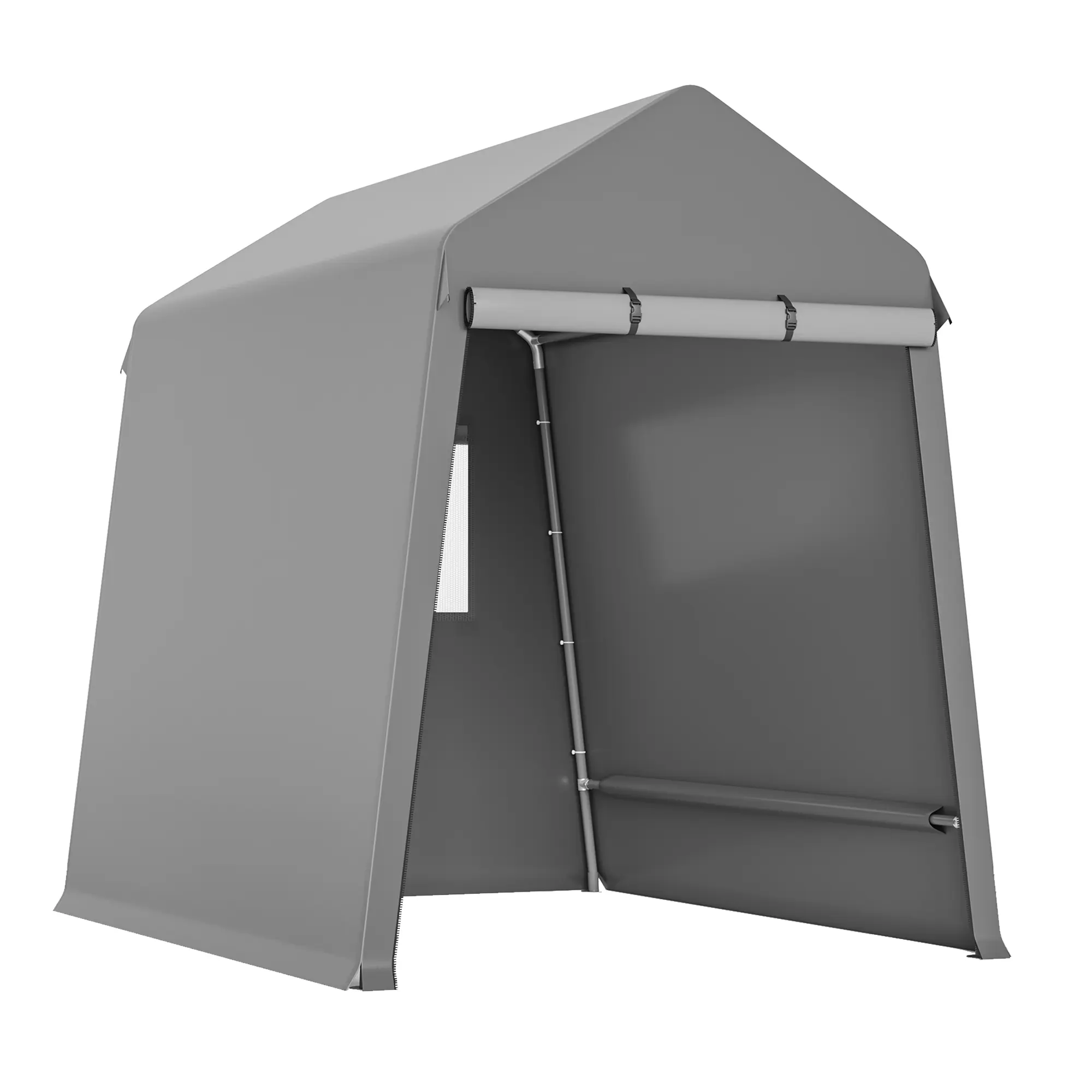 Heavy Duty Waterproof Outdoor Storage Outdoor Storage Unit - Portable Carport Garage Tent with Roll-Up Zipper Door - UV & Snow Resistant, Ideal for Motorcycle Storage, Carports & Outdoor Equipment - Grey/Black, 7x12FT/6x8FT