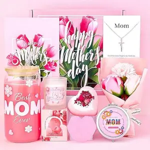 Mother’s Day Gift Basket for Mom Unique Spa Gift Set for Women from Daughter or Son | Best Mom Ever Gift Box with Glass Cup, Necklace, Mirror & Soap | Perfect Gift for Mom, Wife, Mother-in-Law & New Mom