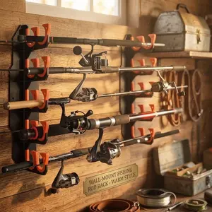 Space-saving 2-piece fishing rod rack | Wall-mountable or ceiling-mounted, featuring soft TPU padding and ABS plastic construction, suitable for storing surf fishing, spinning, aluminum alloy, and trolling rods (accommodates up to 5 rods)