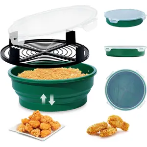 Collapsible Batter Bowl - Mess Free Better Breader Shaker Bowl with Lid Breading Shaker Container -  for Fried Fish, Fried Chicken, Onion Rings, Wings & More,No Leak,Easy to Store