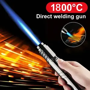 Butane gas lighter 360° metal outdoor windproof turbine torch jet lighter, butane torch, adjustable flame lighter, suitable for outdoor barbecue, cigar, kitchen baking, red flame (butane gas not included/you need to bring your own gas)