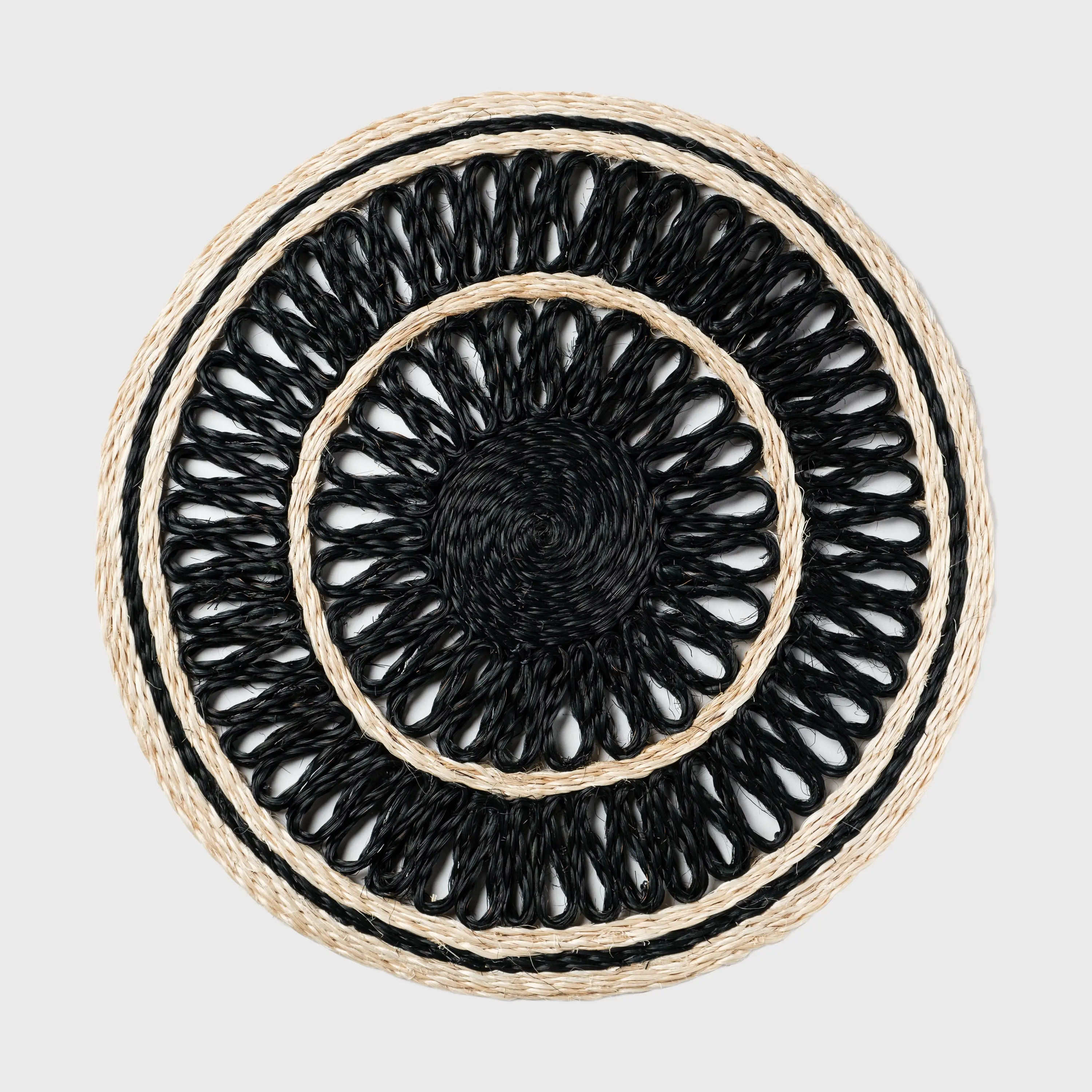 Loopy straw placemats, black, set of four