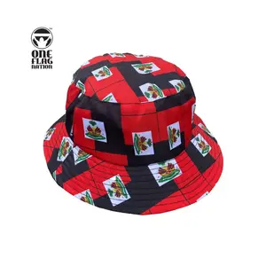 New Black & Red Haiti Haiti flag pattern  bucket hat