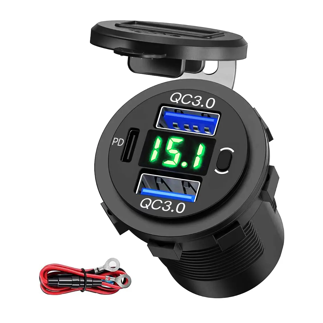 12V-24V USB Outlet  QC 3.0 USB-A & USB-C PD3.0 Dual Fast Car Charger Socket, Recessed Mount Car USB Port for Car Truck Boat RV Camper Van Trailer (Small Version)