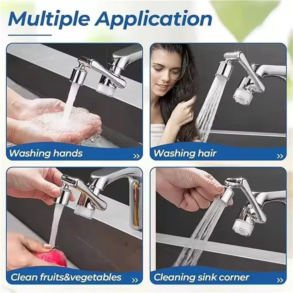 1080° Swivel Kitchen Faucet Extender with 6 Filters, 2 Spray Modes, Anti-Splash Design. 360° Rotatable Faucet Aerator for Sink, Easy Install for Bathroom & Kitchen, Gentle Water Flow for Hand & Face Washing, Kid-Friendly