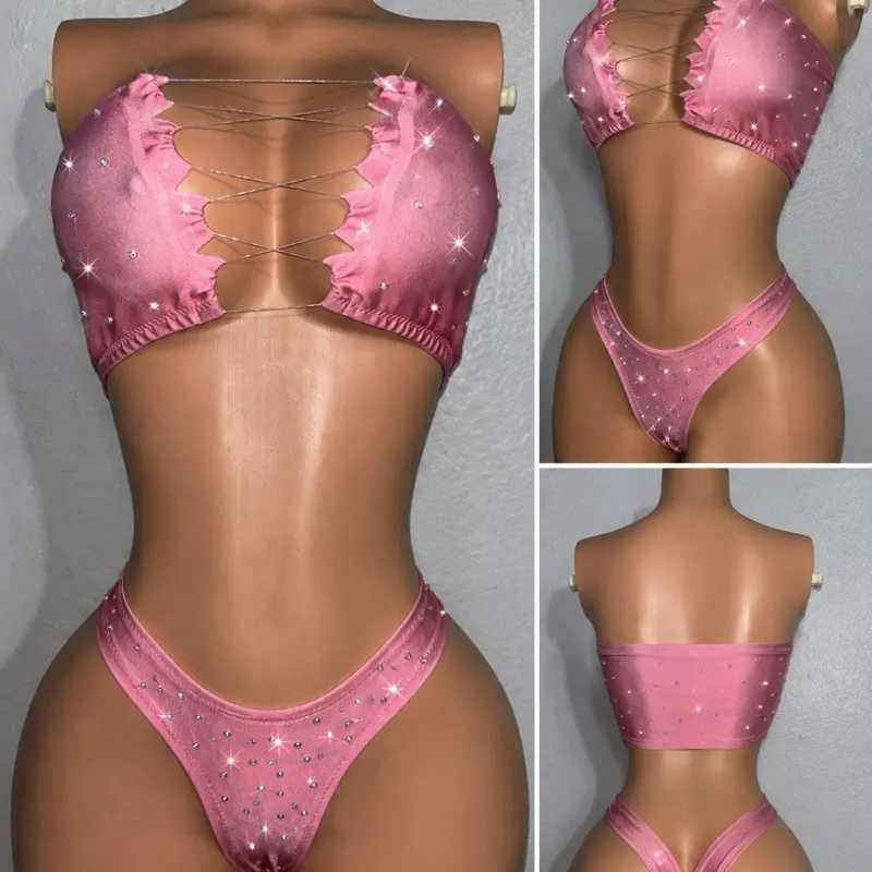 Exotic Dancewear 2 piece Set Size M/L Light Pink