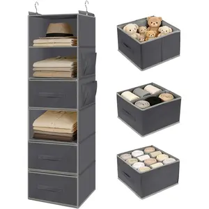 Closet Organizer 6-Shelf with 3 Drawers & Side Pockets, Closet Organizers and Storage for Dorm,  & Wardrobe Organization,  Shelf Clothes Organizer for Sweaters, Shoes, Gray