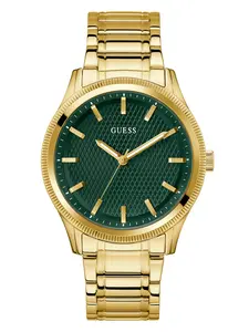 GUESS Male Gold-Tone and Green Analog Watch