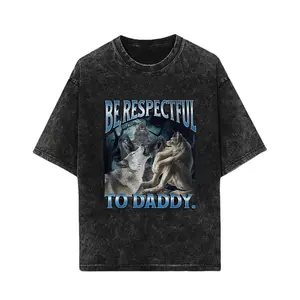 BelleHeaven  [100% Cotton]Be Respectful To Daddy Funny Cringe Werewolf Wolf Meme T-Shirt Graphic Tees Crewneck ShortsleeveKnitted pure cotton comfortable T-shirt