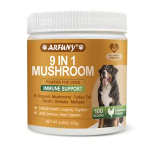 ARFUNY Turkey Tail Mushroom Immunity Powder for Pets Organic Dog Mushroom Supplement - 9 Herbal Mushrooms (Turkey Tail, Reishi, Lion's Mane) - Chicken Flavor - Hip & Joint, Immune Health Support