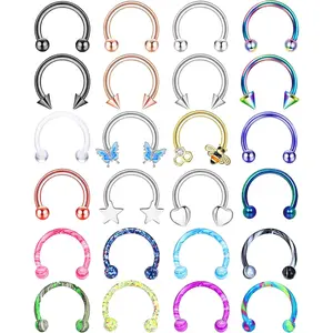 MILACOLATO 16G 24PCS Hypoallergenic Surgical Stainless Steel Body Jewelry Set - Geometric Horseshoe Septum Nose Rings, Lip Daith Rook Conch Helix Tragus Cartilage Earrings Hoops for Women (10mm) summerwins