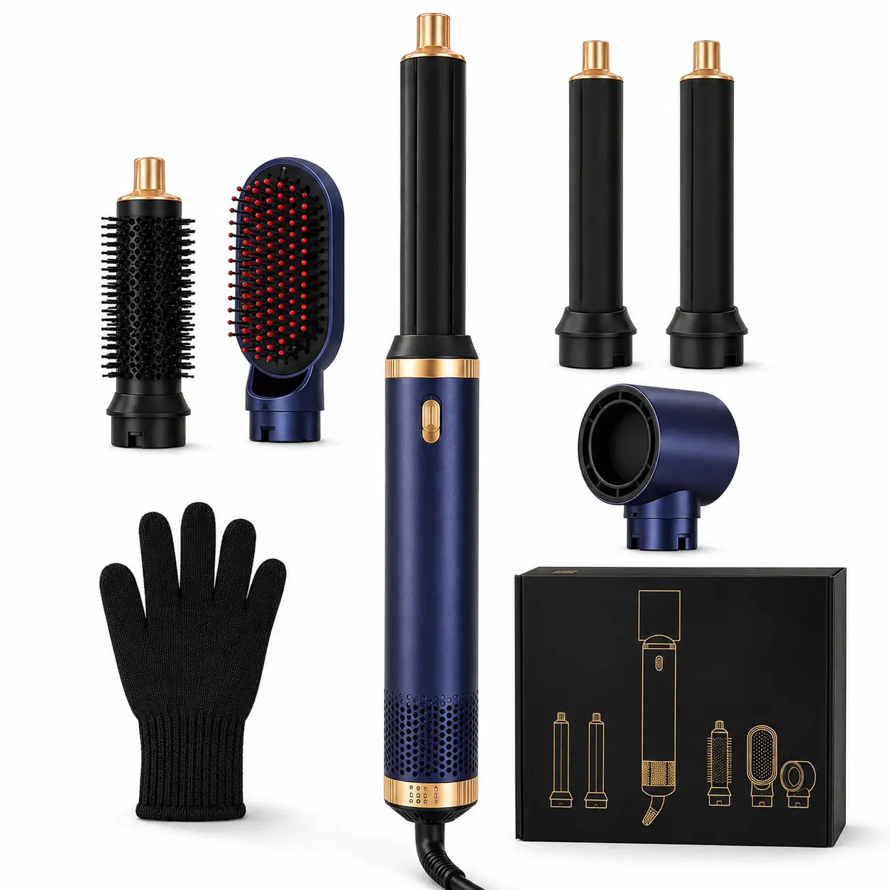 5 in 1 Blow Dryer Brush Set, Detachable Hot Air Styler & Hair Dryer Brush for Women, Blowout Brush with Auto Wrap Curling Iron, Smoothing Brush & Round Brush Volumizer for All Hair Types