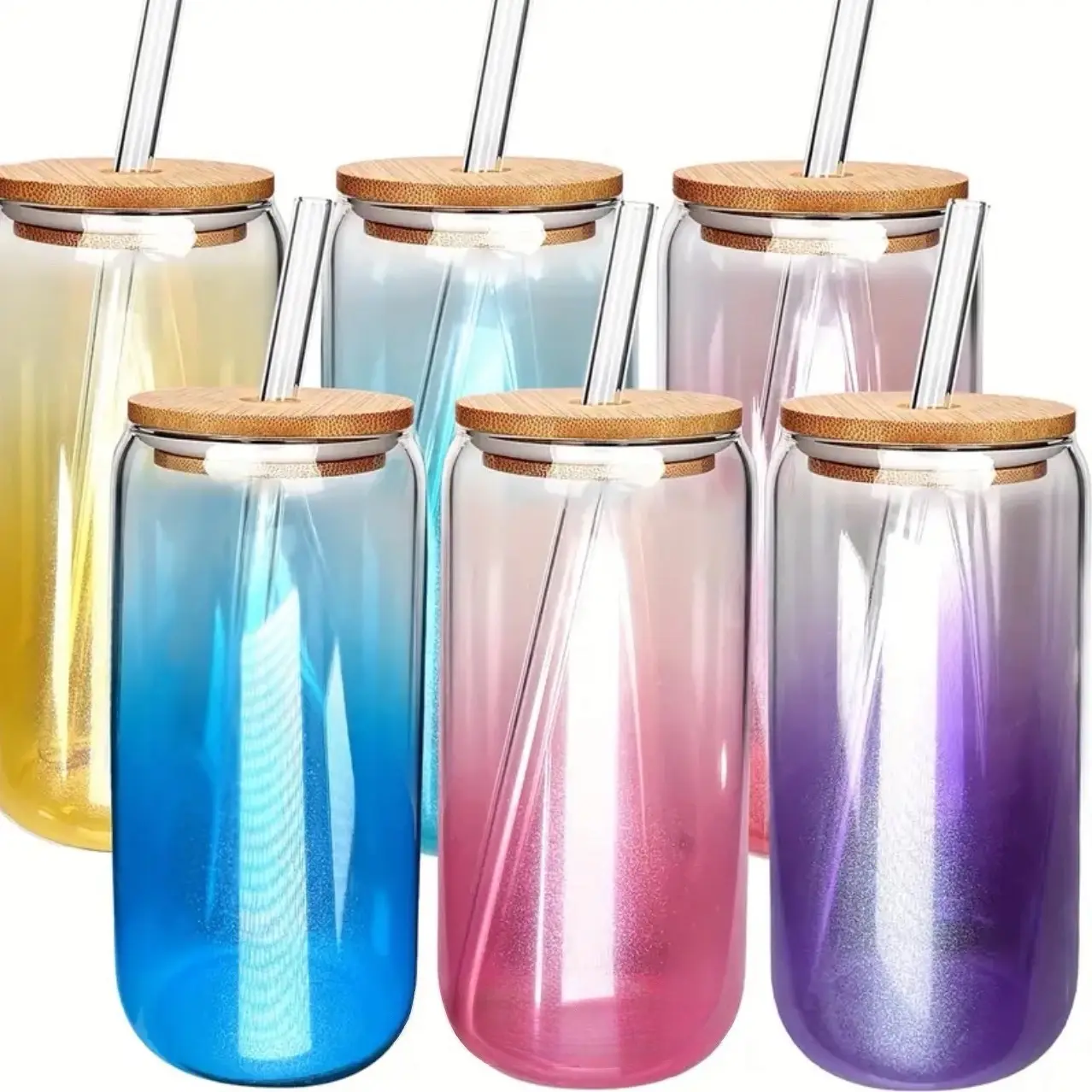 Borosilicate Glass Colorful Glass Cups With Lids and Straws - Iced Coffee Smoothie Cup for Drinks - Drinkware