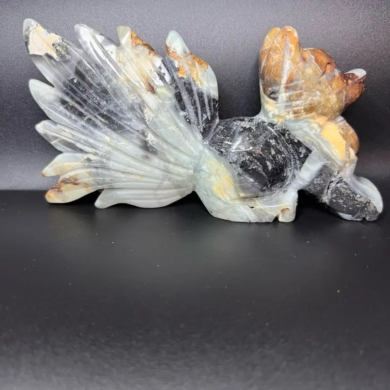 9-Tailed Fox Carving, Handcrafted Decor Piece for Home Office Shelf Display