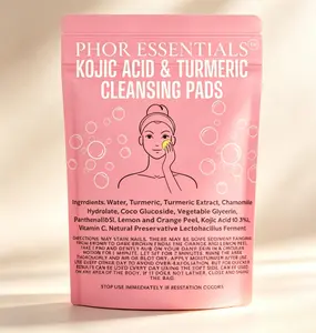 PHOR ESSENTIALS Gentle Organic Turmeric-Kojic Acid Cleansing Pads - Chamomile-Infused Exfoliating Facial Cleanser Pads for Smooth, Radiant Skin