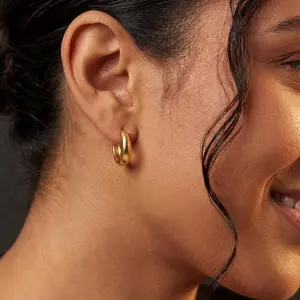 [18K Gold Plated] Chunky Gold Hoop Earrings for Women | Small Thick Teardrop Hoops | Hypoallergenic & Tarnish-Free Jewelry | Minimalist Lightweight Huggie Earrings for Sensitive Ears | TikTok Viral Jewelry Gift men Surgical Steel Stud Set