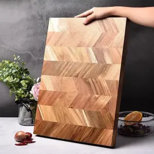 Fishbone Pattern Acacia Wood Cutting Board, Real Wood Kitchen Chopping Block, Home Fruit Slicing Board, Long Rectangle Design