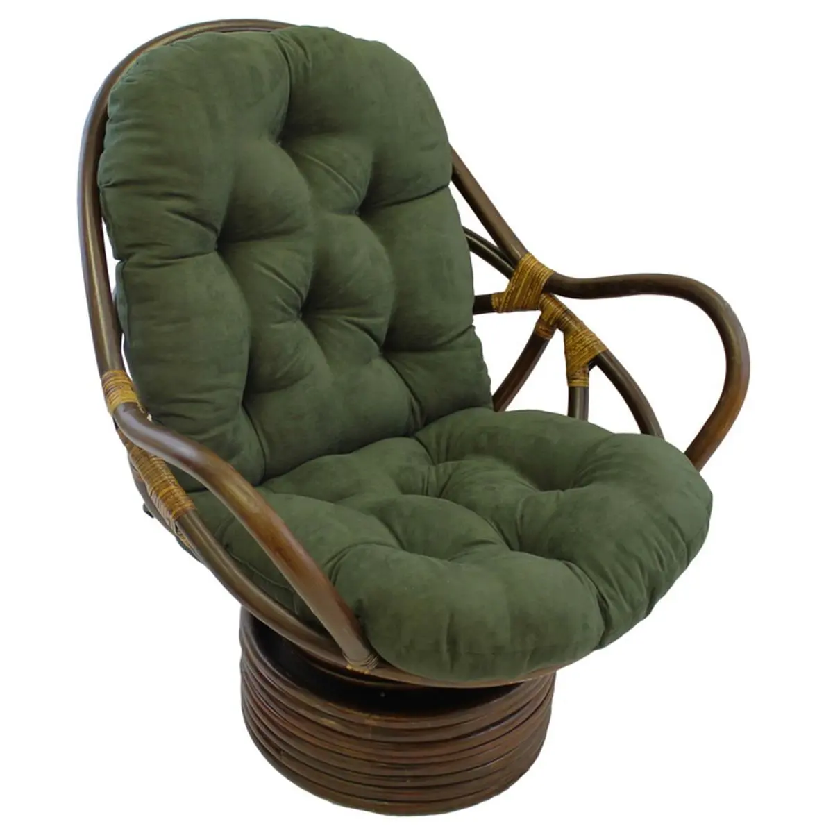212 MAIN Durable Rattan Swivel Rocking Chair - Lacquer-Coated Rattan Frame, Swivel Base, Extra-Thick Micro Suede Cushion, Weather-Resistant, Hunter Green, 40 lbs Capacity for Outdoor Patio, Back Porch