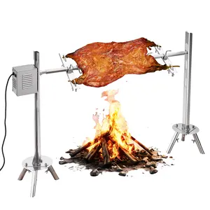 [FebruaryStockUpSale] AMERLIFE Electric BBQ Rotisserie Grill Kit, 132 Lbs Capacity, 45W Motor, Height-Adjustable Stainless Steel Pig Roaster with Stability Support Stand for Pig Lamb,  Outdoor Camping