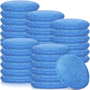 50 count  Detailing Microfiber Applicator Pad Wax Applicator Wash Microfiber Pads, 5 Inch Diameter (Blue)