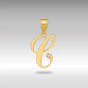 14K Gold Script Letter C Initial Pendant with Diamond - Model YC252C