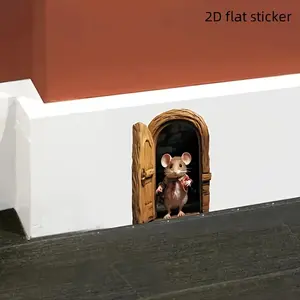 Charming 2D Mouse Hole Wall Stickers, Decorative Stickers, Cartoon Animal Theme, Easy to Apply, Durable Vinyl, Self-Adhesive, Suitable for Glass, Wood, Plastic, Metal, Decorative Decal