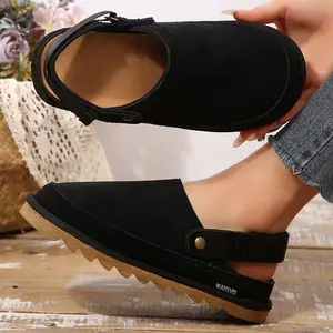 Women's Open Heel Clog Sandals Soft Suede Thick Sole Adjustable Strap Casual Summer Indoor Outdoor Shoes