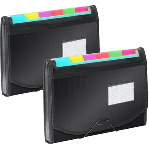 Accordian File Organizer, 13 Pocket Expanding File Folder with Labels for Documents, Letter Size, 2 Packs