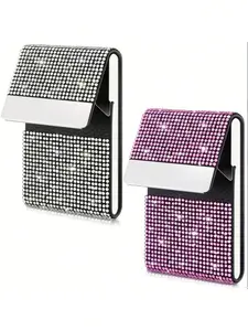 1 stylish sparkling diamond magnetic business card holder, vertical business card holder, credit card and business card wallet, personalized office supplies, business accessories, suitable for business travel and meetings