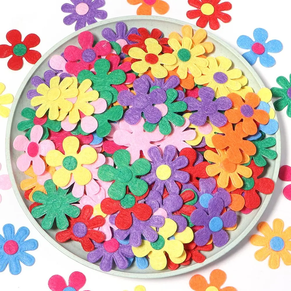 50pcs Felt Cloth Flower Applique Stickers Mix Color Five-petal Flower Patches For Kids DIY Scrapbooking Decoration DIY Hairpins