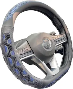 D Shaped 14 Inch Small Sized Steering Wheel Cover  Grip with 3D Honeycomb Anti-Slip Design, Flat Bottom 14 Inch (Blue)