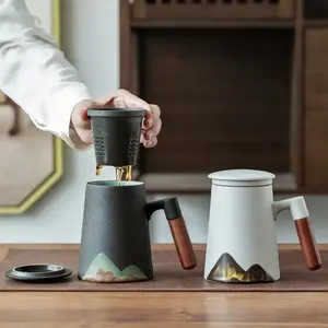 Mountain Japan Zen Design Ceramic Tea Mug With Filter