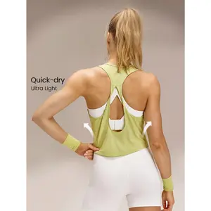 GLOWMODE Morning Miles Ultra-Lightweight Quick-Dry Waist Length Racerback Twist Tank Top Running Jogging Training Tennis Golf Workout Gym Wear