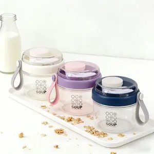 Set of 3 overnight oat containers with lids and spoons, 22oz large capacity plastic overnight oatmeal jars, airtight yogurt containers, suitable for storing milk, fruit, cereal, and salads.