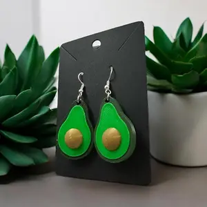 Avocado Earrings - 25mm or 35mm, Gold or Silver Dangle Earrings Handmade Hand-designed Handcrafted Eco-friendly Materials Hypoallergenic Nickel-Free Nebraska USA