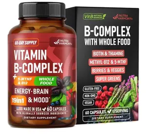 Vitamin B Complex - B1 | B2 | B3 | B5 | B6 | Biotin | B12 | 5-MTHF - Astragalus & Whole Food Blend - Energy, Metabolism & Brain - Vitamins B for Women & Men - Made in USA - 60 Capsules, 60 Days Supply