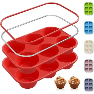 2 Pack 6 Cups  Mini Muffin Pan with Metal Reinforced Frame  Molds Cupcake Cake Baking Pans Cookie Baking Chocoflan Cupcake Mold Cake Molds Kitchen Baking Mom   Essentials