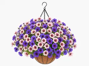 (Special color) Artificial Hanging Flower Basket for Outdoors,UV Resistant Faux Flowers with Hanging Basket & Greenery,Outdoor Spring Decor for Yard,Patio, Porch,Balcony