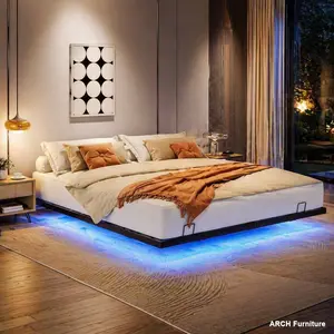 Modern Floating Queen Size Platform Bedframe, ARCH Heavy Duty Metal Platform Bed with LED Lights, Solid Stable Structure, Noise-Free Design, No Box Spring Required, Quick Setup, Apartment Indoor Furniture