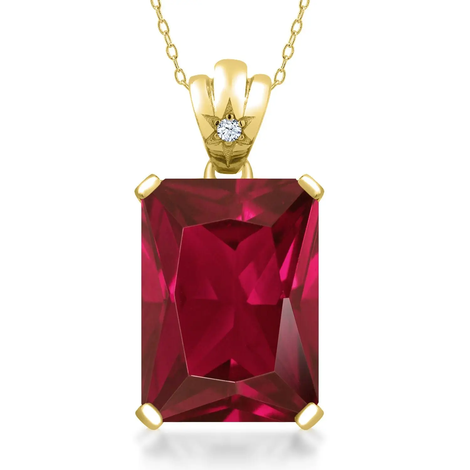 Gemstone Birthstone and White Topaz Pendant Necklace for Women in 18K Yellow Gold Plated Silver | Emerald Cut 18X13MM with 1.8MM Accent in Star-Set Bail | 18 Inch Chain | Fine Jewelry for Her Mom Wife